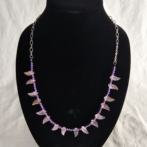 Purple and Silver Leaf Necklace